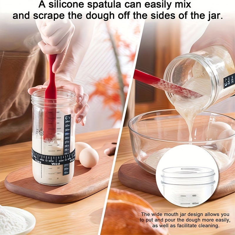Glass Jar Yeast Kit 24oz with Scraper Thermometer Lid for Bread Fermentation - Image 4