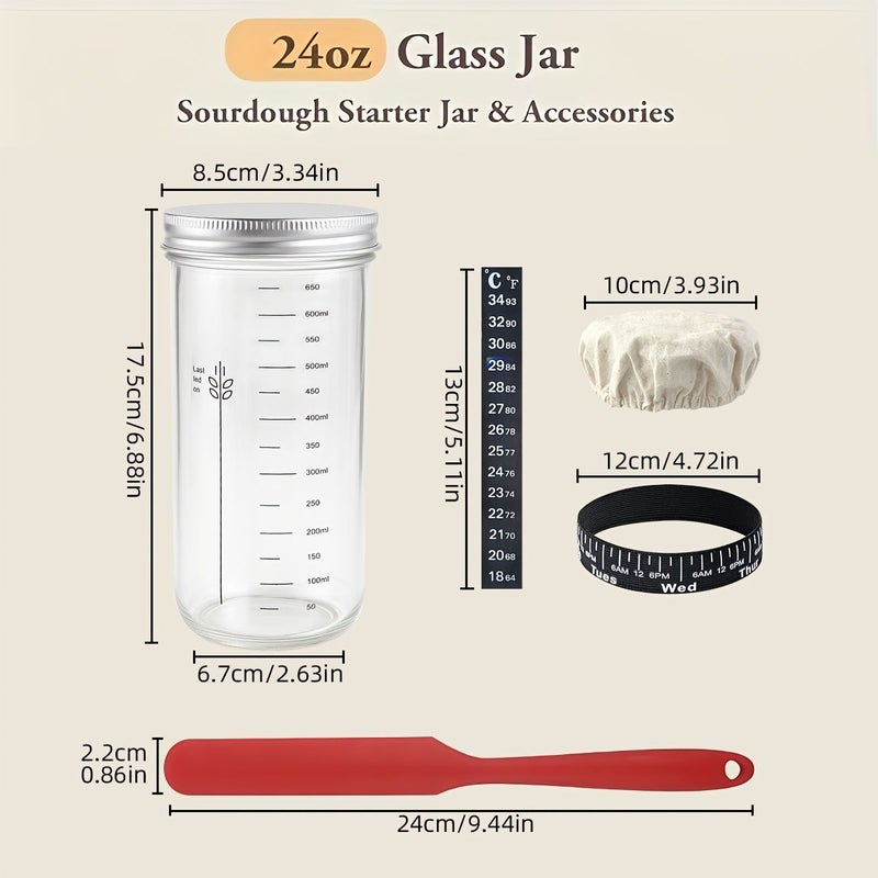 Glass Jar Yeast Kit 24oz with Scraper Thermometer Lid for Bread Fermentation - Image 3
