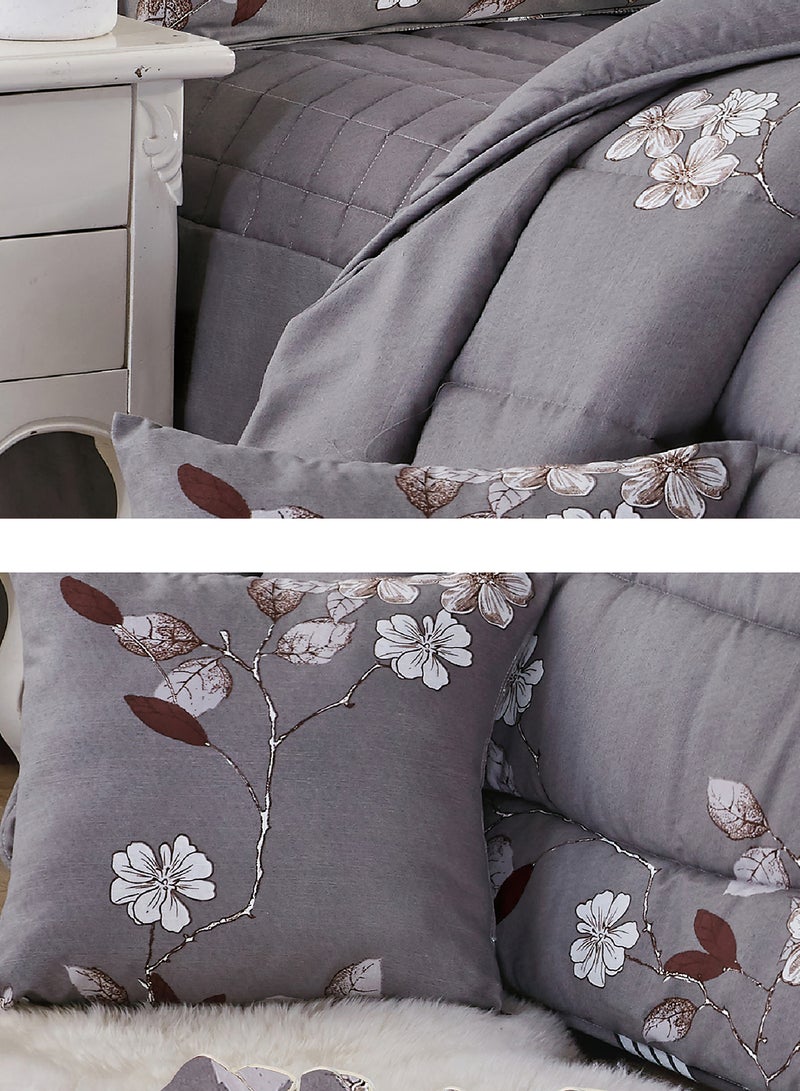 Moon Bed In A Bag Medium Filling King Size Comforter Set, 10 Pcs Floral Bedding Set Size 220 X 240 Cm with Comforter, Quilted Bed Skirt, Pillowcases, Cushion & Bedroom Slipper, Multicolor  - Image 3