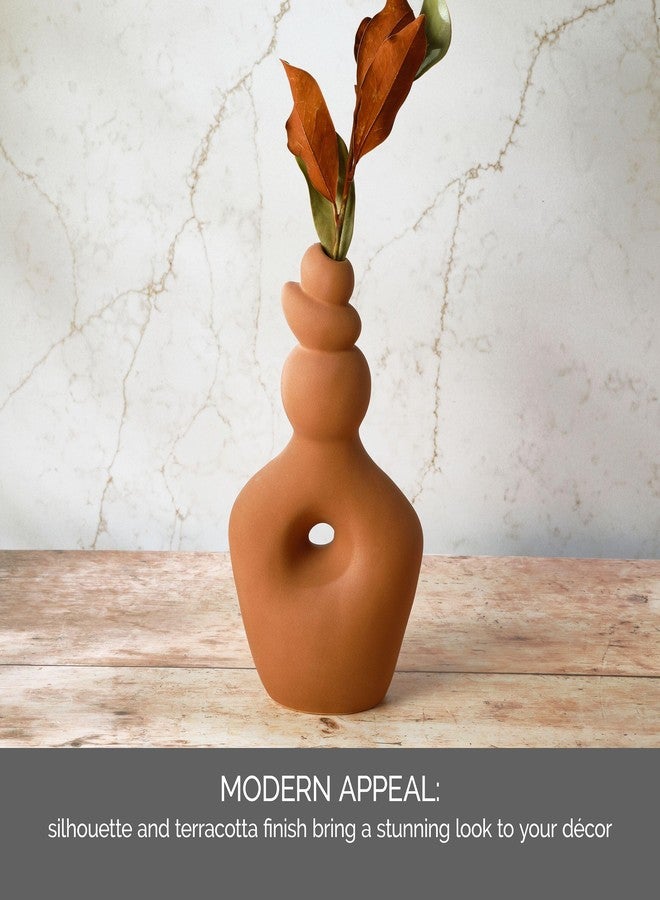 Elements Teracotta Twist Textured Stoneware Ceramic Vase, 7.48x4.41x13.39 Inch - Image 3