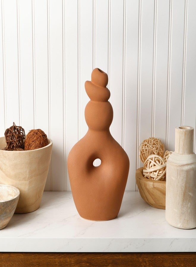 Elements Teracotta Twist Textured Stoneware Ceramic Vase, 7.48x4.41x13.39 Inch - Image 5