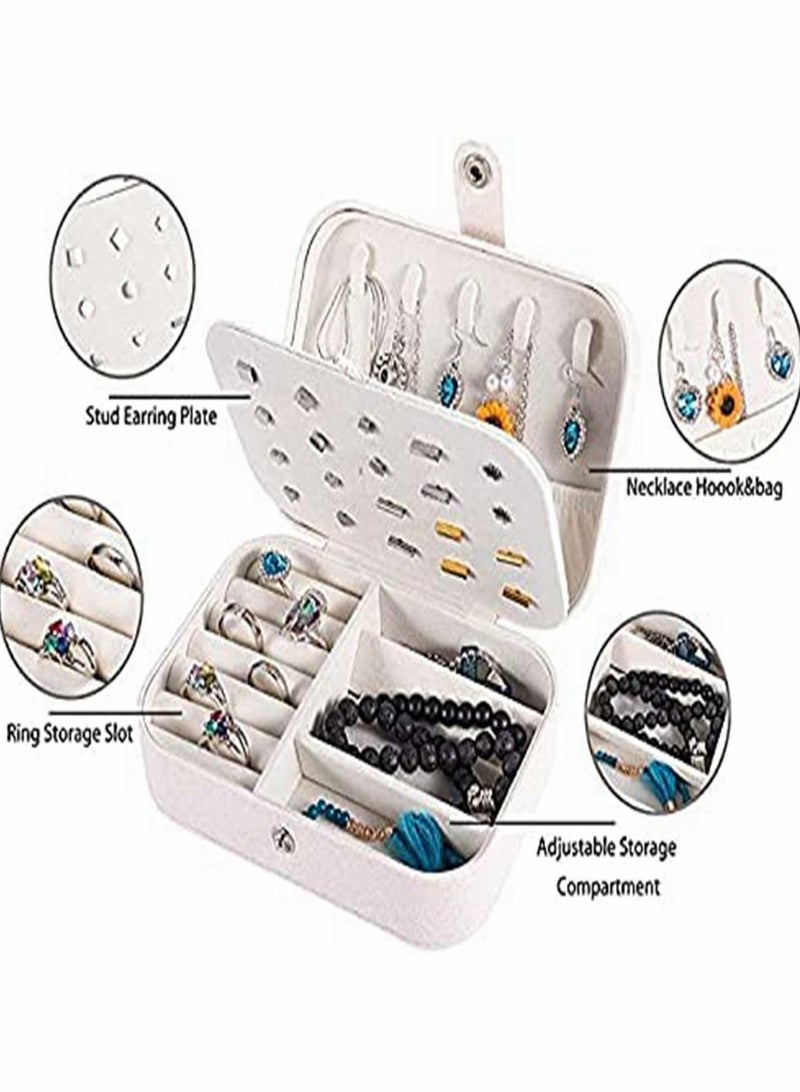 HomarKet Travel Jewelry Box, PU Leather Small Jewelry Organizer for Women Girls, Double Layer Portable Mini Travel Case Display Storage Holder Boxes for Stud Earrings, Rings, Necklaces, Bracelets  - Image 3