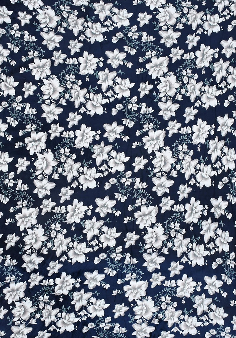 TIB Flannel Elastic Fitted Winter bedsheet Single Bed, 36x78x8 inches, with 1 Pillow Cover, 18x28 inches (Flower Blue) - Image 2