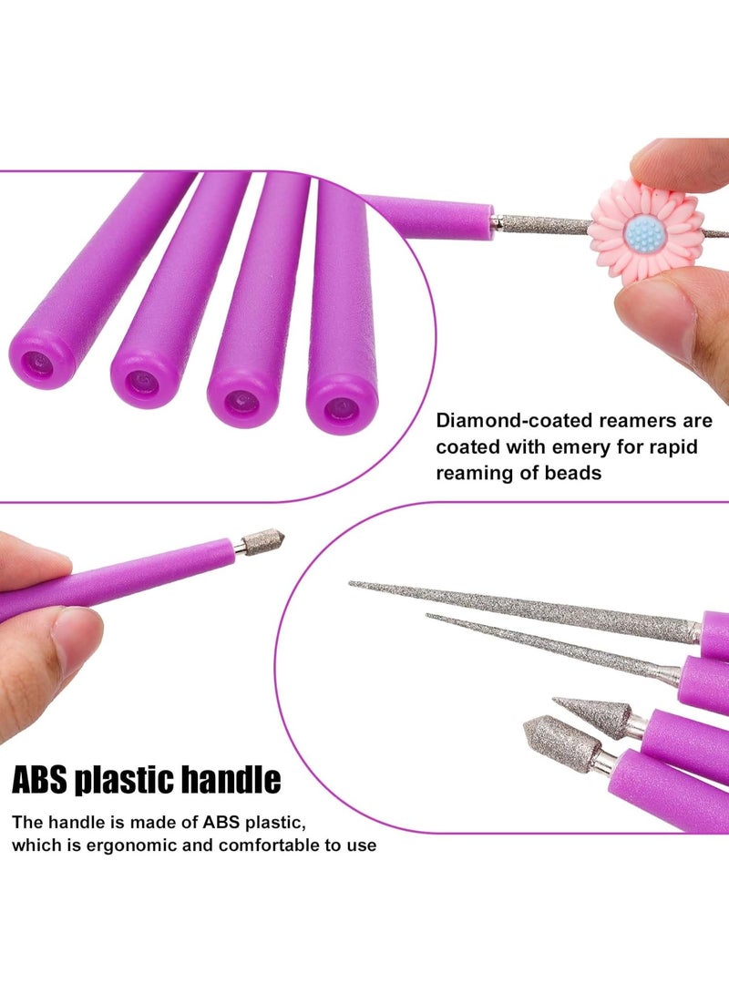 SUNSAR 4 Pieces Diamond Tip Bead Reamer, Bead Hole Enlargement Tool Bead Reamer with Plastic Handle for Jewelry Making Bead Hole Enlargement Tool Glass Plastic Metal Wood Beads, Remove Burrs, Enlarge Holes - Image 3