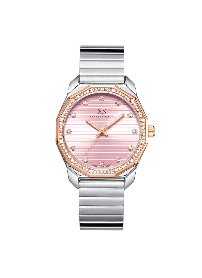 KENNETH SCOTT Women's Watch, Analog Display and Stainless Steel Strap - K24505-KBKP, Silver  - Image 1