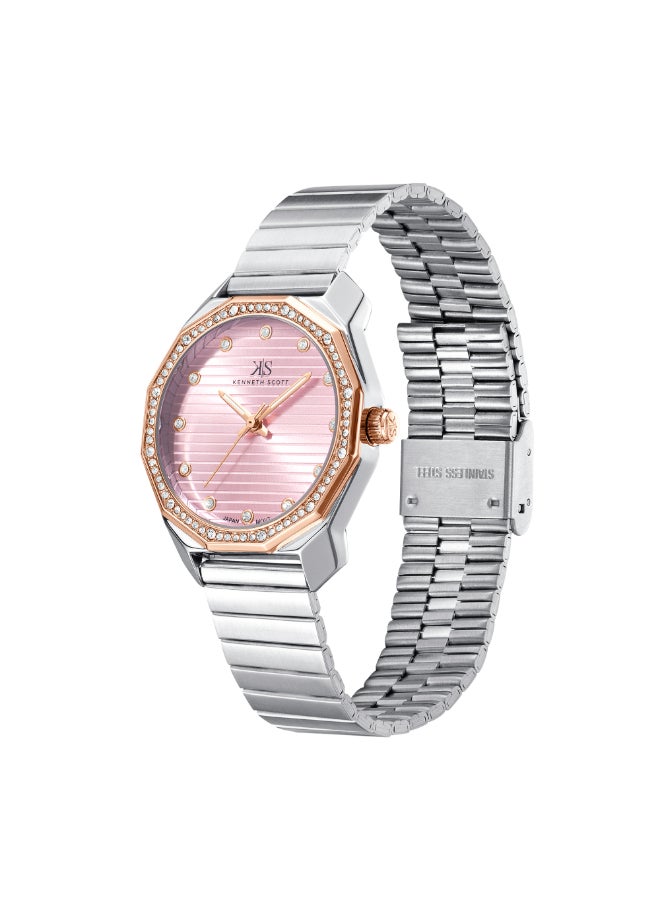KENNETH SCOTT Women's Watch, Analog Display and Stainless Steel Strap - K24505-KBKP, Silver  - Image 2