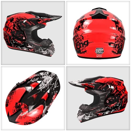 SPARK Dirt Bike Helmets Kids Motorcycle Helmet Youth ATV Motocross Full Face Men Women Off-Road Mountain Bike Helmet Adult with(Gloves Goggles Mask) DOT Approved 4Pcs Set (Red, Large) - Image 3