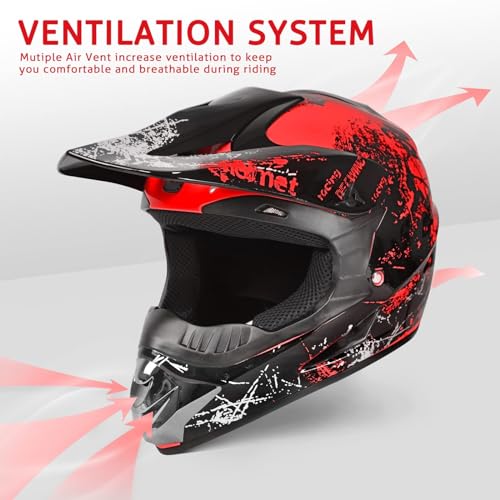 SPARK Dirt Bike Helmets Kids Motorcycle Helmet Youth ATV Motocross Full Face Men Women Off-Road Mountain Bike Helmet Adult with(Gloves Goggles Mask) DOT Approved 4Pcs Set (Red, Large) - Image 4