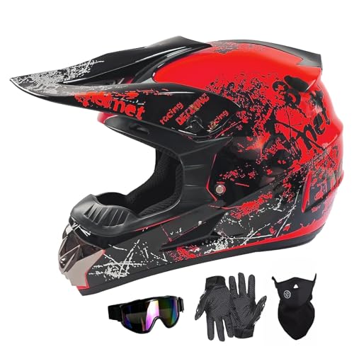 SPARK Dirt Bike Helmets Kids Motorcycle Helmet Youth ATV Motocross Full Face Men Women Off-Road Mountain Bike Helmet Adult with(Gloves Goggles Mask) DOT Approved 4Pcs Set (Red, Large) - Image 2