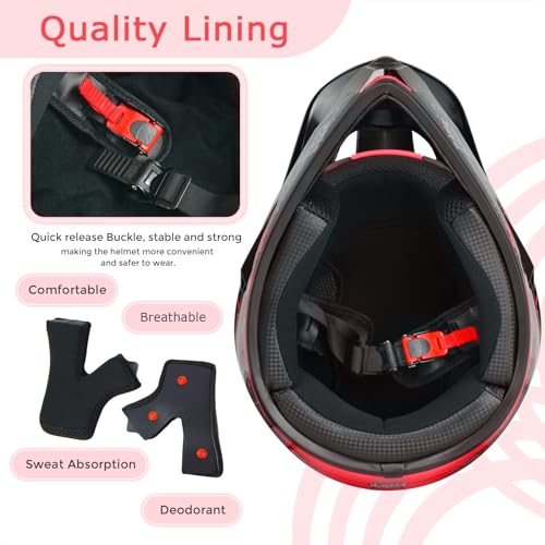 SPARK Dirt Bike Helmets Kids Motorcycle Helmet Youth ATV Motocross Full Face Men Women Off-Road Mountain Bike Helmet Adult with(Gloves Goggles Mask) DOT Approved 4Pcs Set (Red, Large) - Image 5