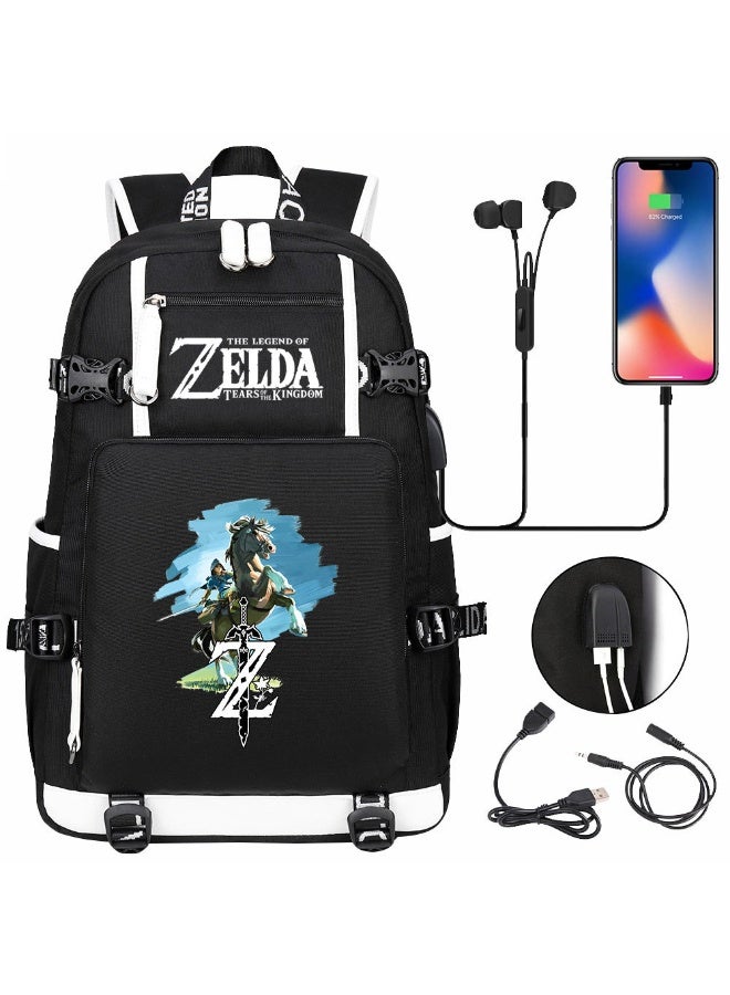 زيلدا أسطورة زيلدا على ظهره مع واجهة سماعة أوسب ، الحقائب المدرسية للمراهقين وطلاب المدارس الابتدائية ، الرجال والنساء الترفيه الرياضة على الظهر - Image 1
