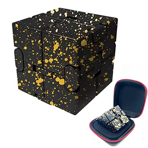 FUFUYOU Metal Fidget Toys Infinity Cube for Men Anxiety Stress Relief Aluminum Alloy Material Black Yellow - Image 1