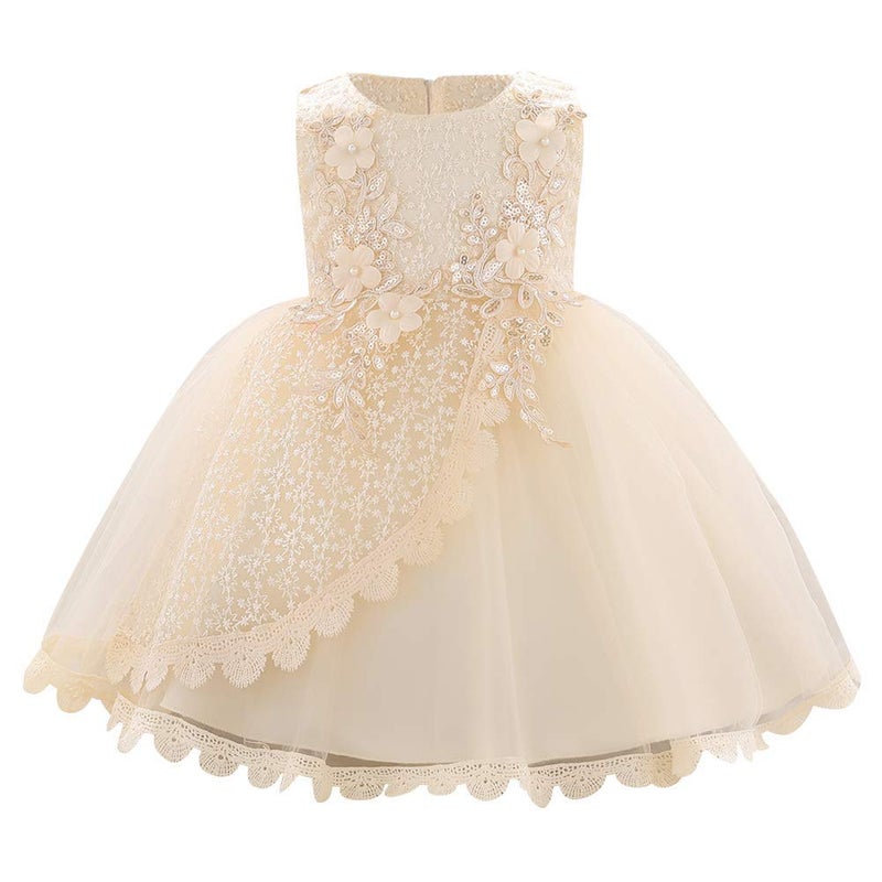 OBEEII Baby Girl Lace Flower Tutu Dress Summer Sleeveless Floral Emboridered Beaded Ruffle Tulle Gown Wedding Birthday Baby Shower Mesh Dress - Image 1