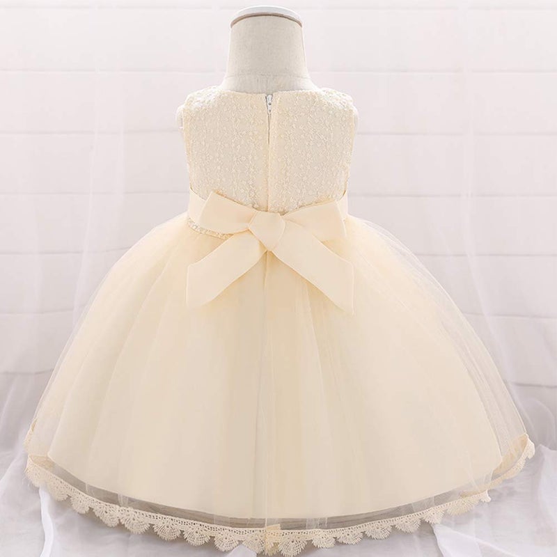 OBEEII Baby Girl Lace Flower Tutu Dress Summer Sleeveless Floral Emboridered Beaded Ruffle Tulle Gown Wedding Birthday Baby Shower Mesh Dress - Image 3