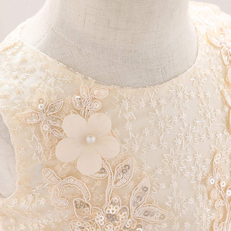 OBEEII Baby Girl Lace Flower Tutu Dress Summer Sleeveless Floral Emboridered Beaded Ruffle Tulle Gown Wedding Birthday Baby Shower Mesh Dress - Image 4