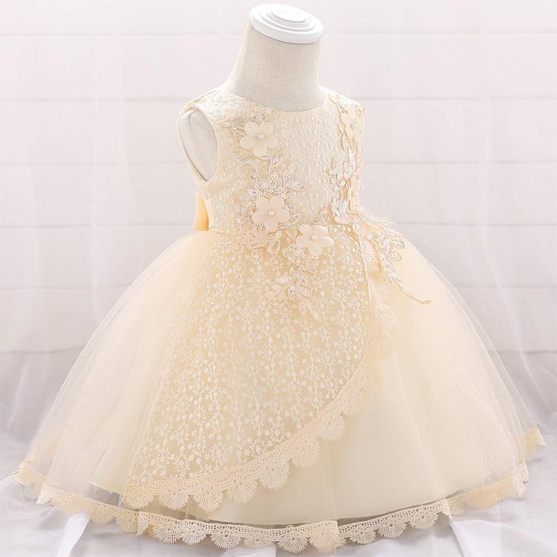 OBEEII Baby Girl Lace Flower Tutu Dress Summer Sleeveless Floral Emboridered Beaded Ruffle Tulle Gown Wedding Birthday Baby Shower Mesh Dress - Image 2