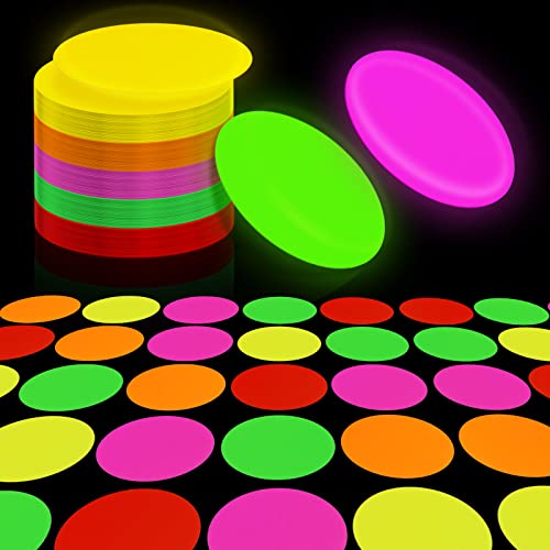 Bercoor 100 Sheets Glow Party Neon Papers 79 Inch Circle Neon Cardstock for Black Light Glow Party Decorations and Supplies 5 Colors - Image 1