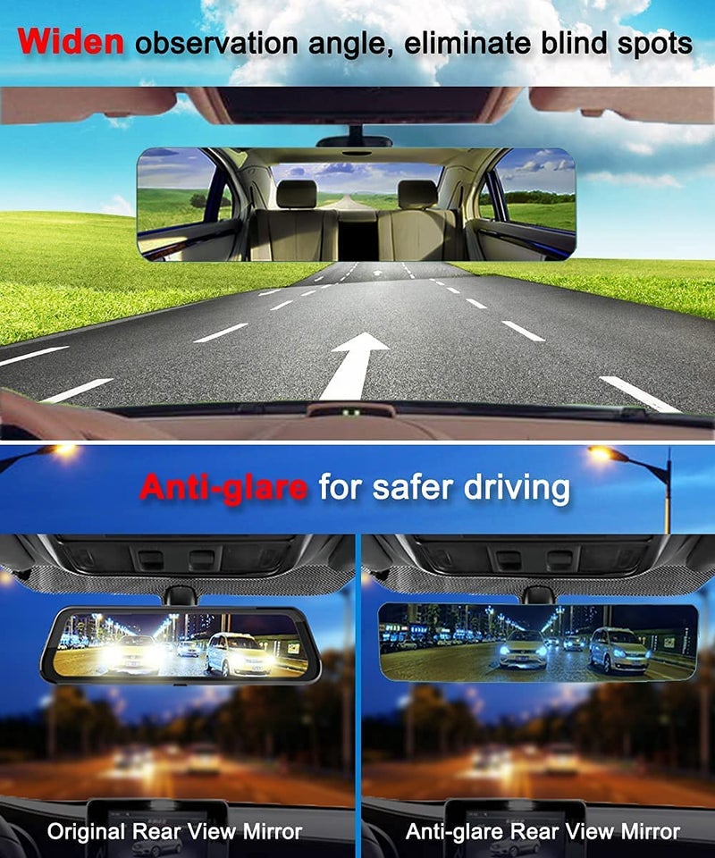 SkycropHD Anti Glare Rear View Mirror Frameless Car Interior Rearview Mirror Panoramic Wide Angle to Eliminate Blind Spots – Convex,11.8in (Blue) - Image 4