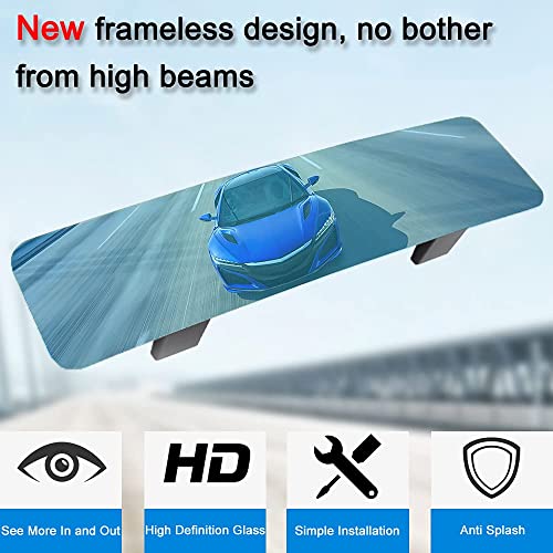 SkycropHD Anti Glare Rear View Mirror Frameless Car Interior Rearview Mirror Panoramic Wide Angle to Eliminate Blind Spots – Convex,11.8in (Blue) - Image 2