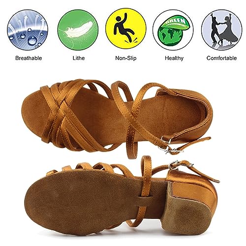 MSMAX Toddler Girls Latin Dancing Shoes Low Heel Kids Salsa Ballroom Dance Shoes for Girls Brown 1 M US Little Kid - Image 5