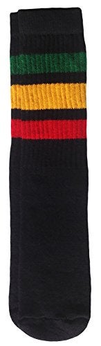 SKATERSOCKS 14" Kids Black tube socks with Green-Gold-Red stripes style 1 - Image 1