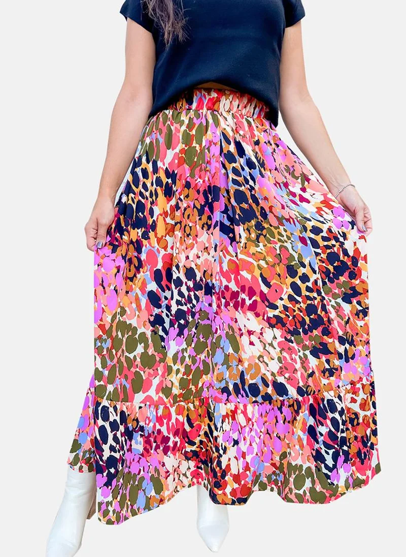 يونيكي Multicolour Printed Tiered Maxi Skirt