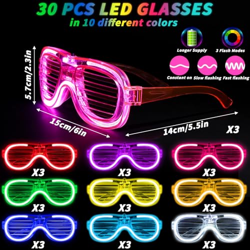 UZLU 44 Pcs Glow in the Dark Party Supplies 20 LED Light Up Glasses 24 Glow Sticks LED Party Favors Light Up Pop Tubes Flash Glasses LED Bracelet Necklace for Birthday Wedding Goodie Bag - Image 5