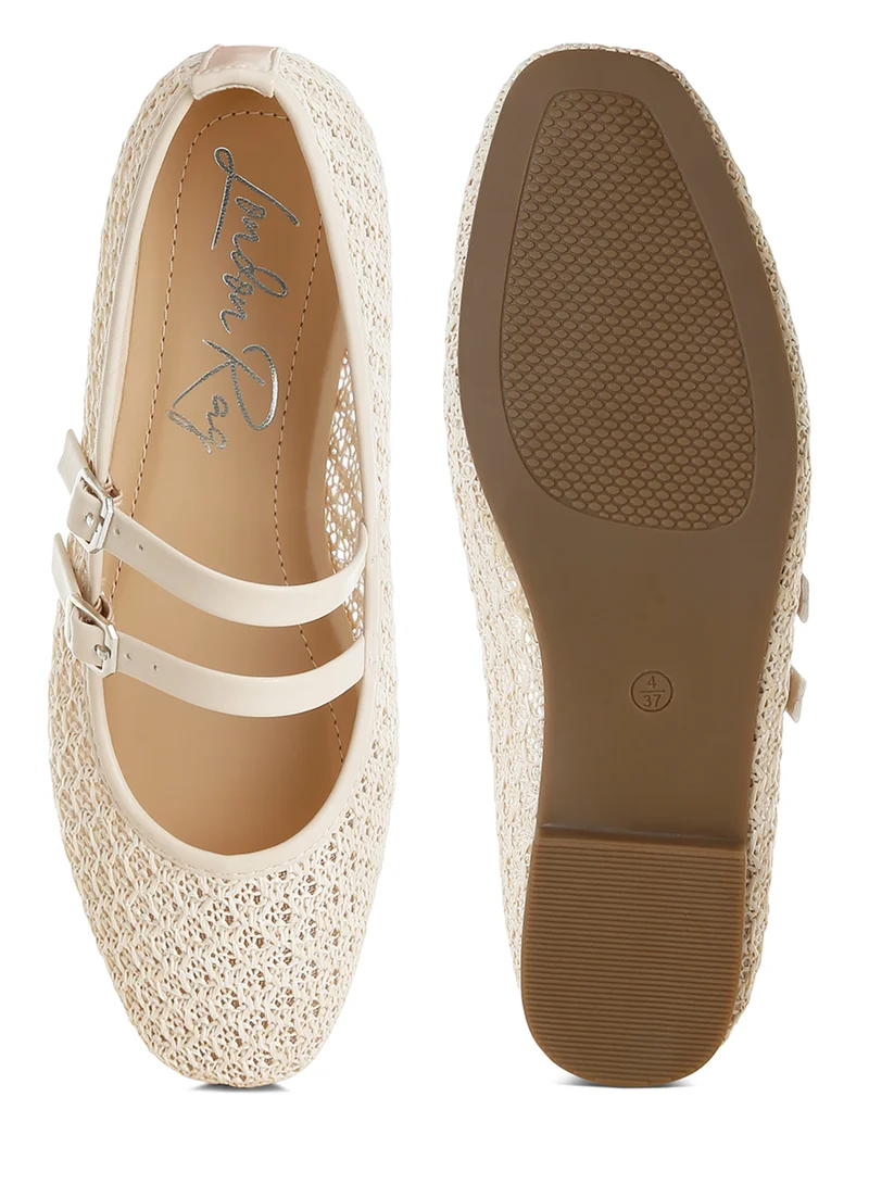 London Rag Beige Pin Buckle Strapped Ballerinas in Beige for Women | Best Price UAE