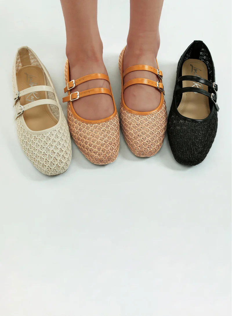 London Rag Beige Pin Buckle Strapped Ballerinas in Beige for Women | Best Price UAE