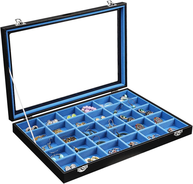 Stratalife Jewelry Holder Organizer Jewelry Drawer Organizer Earring Holder Jewelry Organizer Tray Earring Organizer for Women Girls Anti Tarnish Jewelry Box 30 Grid (Blue Black) - Image 1