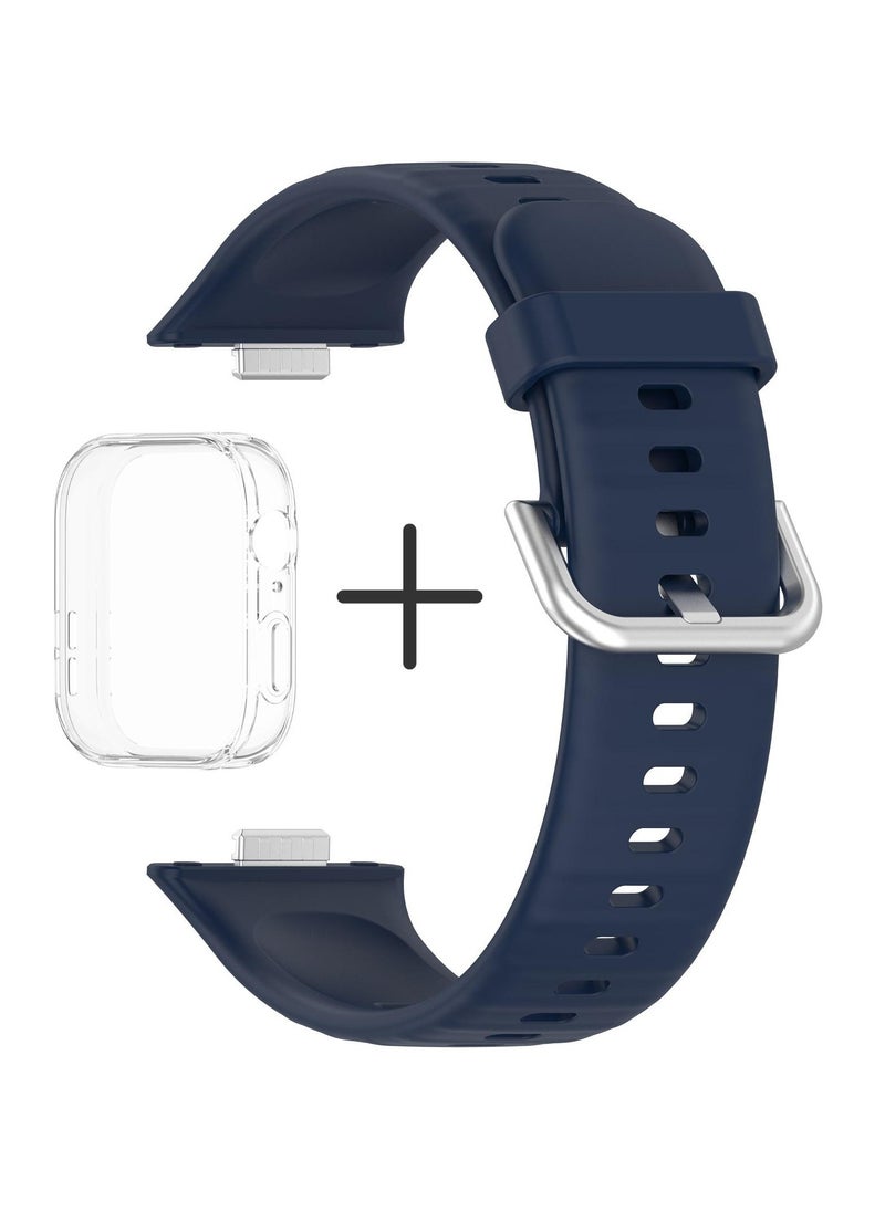 HW For Huawei Watch Fit3 Silicone Soft Watch Band & Clear Watch Protective Case Set Blue  - Image 1
