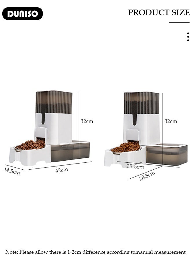 DUNISO Pet Feeder and Water Bowl Set Automatic Cat Food Dispenser with Stainless Steel Bowl Transparen Visible Auto Cat Feeder Pet Feeding Station for Cats and Small Dogs - Image 2