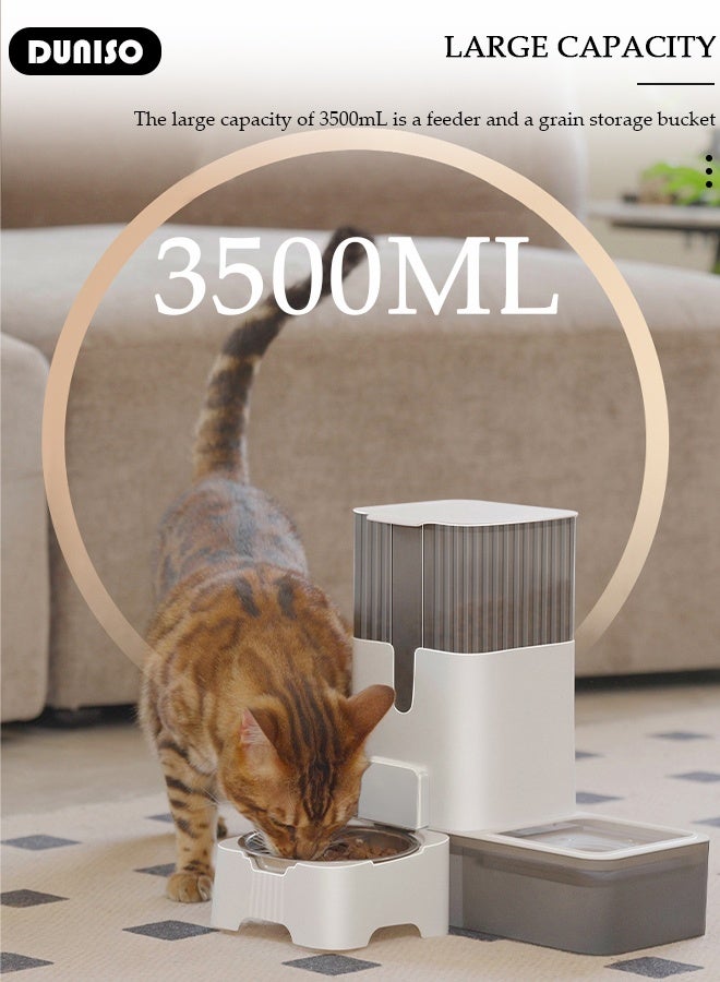 DUNISO Pet Feeder and Water Bowl Set Automatic Cat Food Dispenser with Stainless Steel Bowl Transparen Visible Auto Cat Feeder Pet Feeding Station for Cats and Small Dogs - Image 5