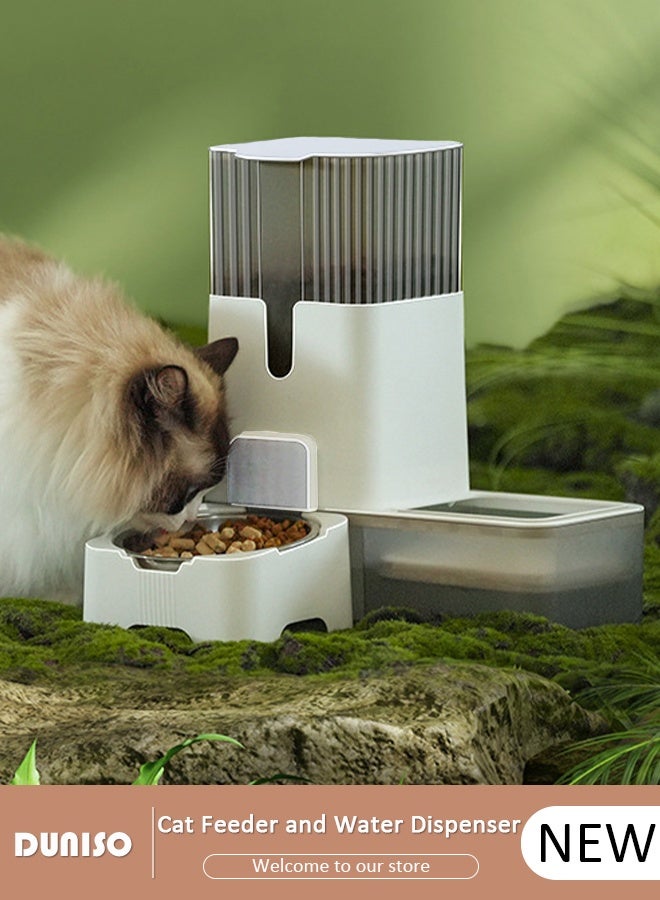 DUNISO Pet Feeder and Water Bowl Set Automatic Cat Food Dispenser with Stainless Steel Bowl Transparen Visible Auto Cat Feeder Pet Feeding Station for Cats and Small Dogs - Image 1