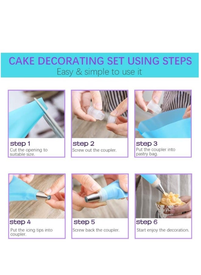 25 Pcs Cake Decorating Kits with Piping Bags and Tips - Includes 14 Stainless Steel Baking Nozzles, 2 Reusable Silicone Pastry Bags, 3 Icing Smoothers, 2 Couplers, Ties & Cupcake Molds - Image 4