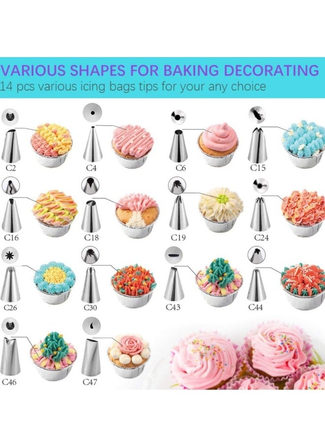 25 Pcs Cake Decorating Kits with Piping Bags and Tips - Includes 14 Stainless Steel Baking Nozzles, 2 Reusable Silicone Pastry Bags, 3 Icing Smoothers, 2 Couplers, Ties & Cupcake Molds - Image 2