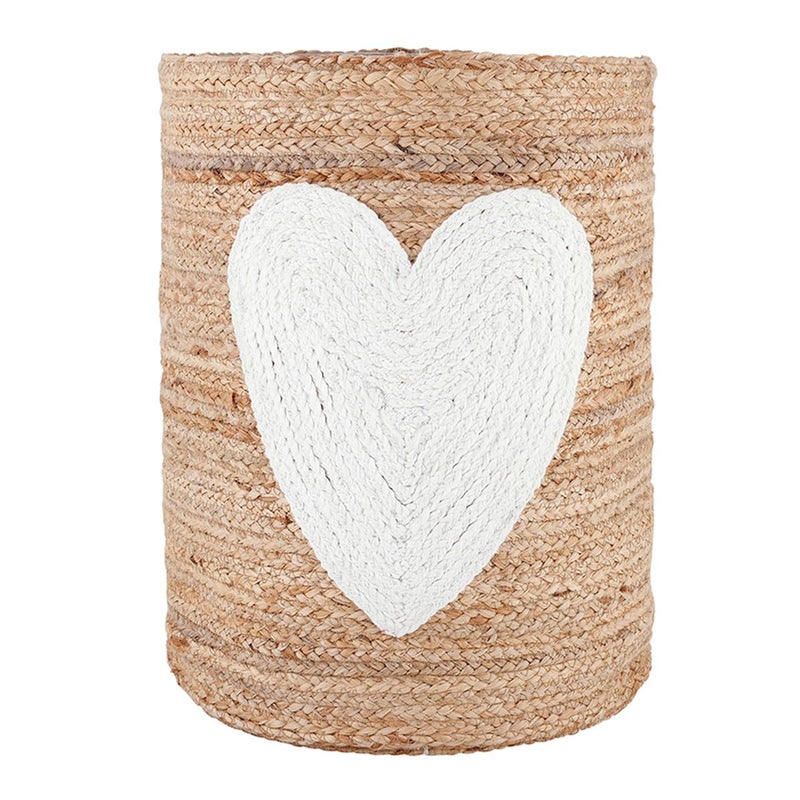 Santa Barbara Design Studio Baskets - Large Round Braided Jute Storage Basket, 14" x 18", Heart - Image 1