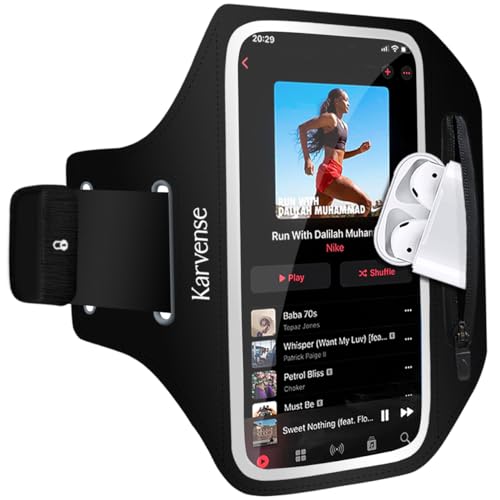 Karvense Running Phone Holder, Arm Band for Running for iPhone & Samsung Galaxy, Cell Phone Armband Holder for Walking, Gym, Workout, Men, Women, w/Adjustable Strap & Zipper Pocket (Black-L) - Image 1
