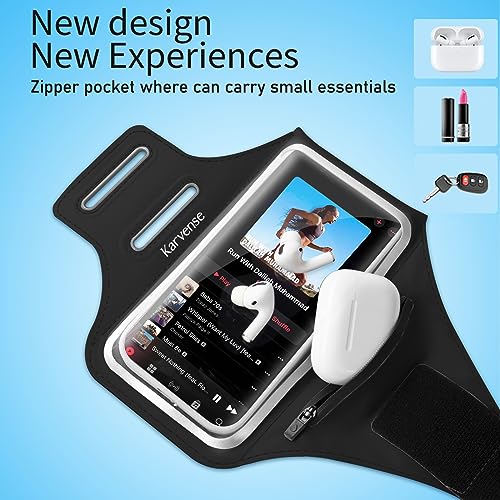 Karvense Running Phone Holder, Arm Band for Running for iPhone & Samsung Galaxy, Cell Phone Armband Holder for Walking, Gym, Workout, Men, Women, w/Adjustable Strap & Zipper Pocket (Black-L) - Image 2