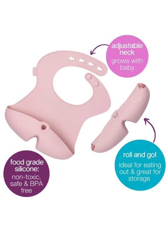 b.box Silicone Bib, Stay open Catcher, Rolls for Easy on the go use, Non-stick silicone, Adjustable, Tapered Fit, Dishwasher Safe, From 4m+ - Image 2