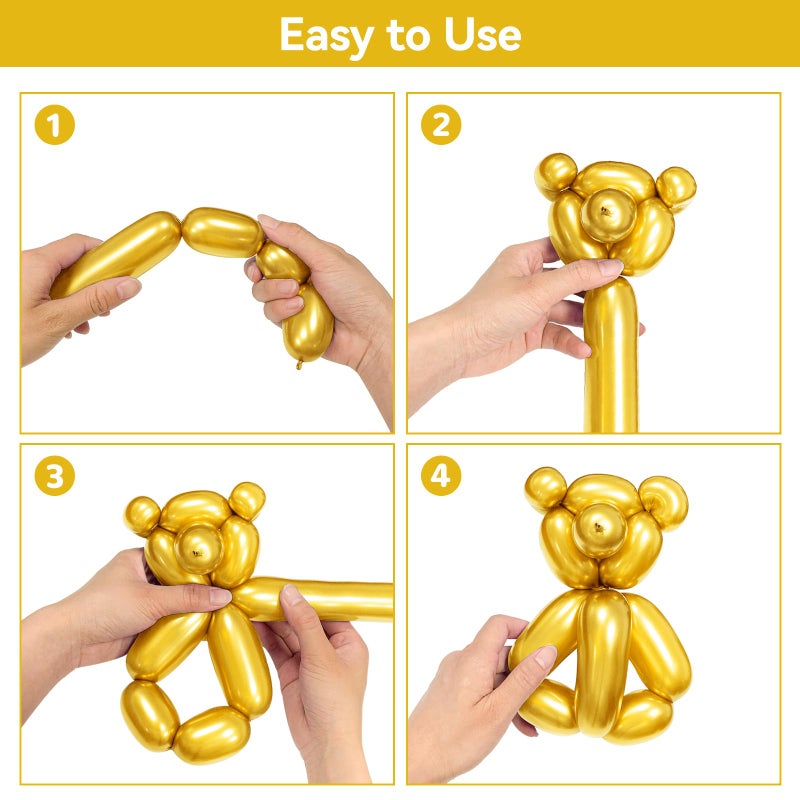 ZBYDNG Metallic Gold Long Balloons Premium 260 Twisting Animals Magic Balloons for Birthday Kids Wedding Party Supply 100pcs - Image 4