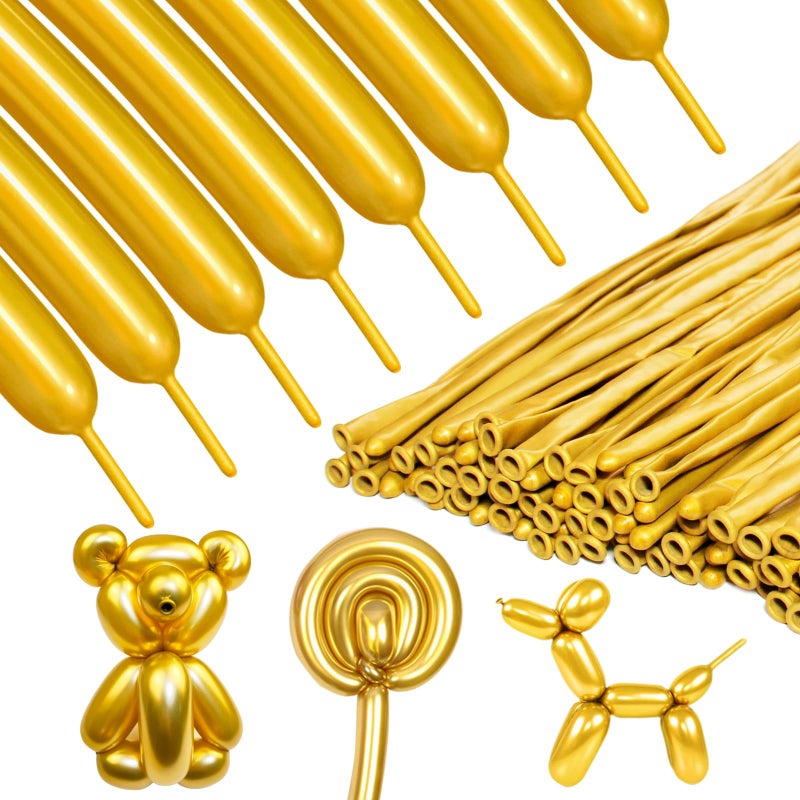 ZBYDNG Metallic Gold Long Balloons Premium 260 Twisting Animals Magic Balloons for Birthday Kids Wedding Party Supply 100pcs - Image 1