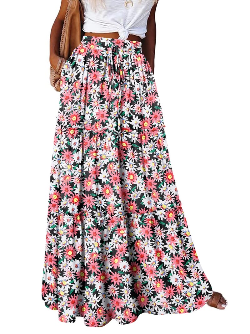 onlypuff Maxi Skirt for Women Boho Western Skirts High Waist Long Skirt with Pockets Fall Festival Outfits Clothing Sunflower XL - Image 4