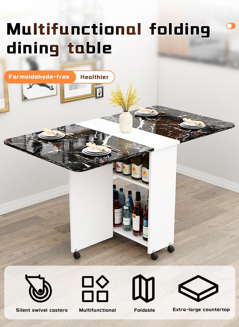 Generic Folding Dining Table Drop Leaf Table with 6 Wheels, Kitchen Table with 2-Layer Storage Shelves, Multifunctional Extension Space Saving Dinner Table for Bedroom Dining Room Home  - Image 2