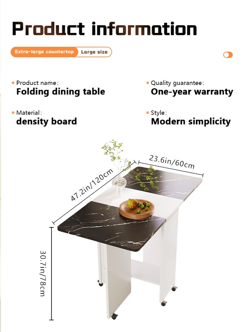 Generic Folding Dining Table Drop Leaf Table with 6 Wheels, Kitchen Table with 2-Layer Storage Shelves, Multifunctional Extension Space Saving Dinner Table for Bedroom Dining Room Home  - Image 4
