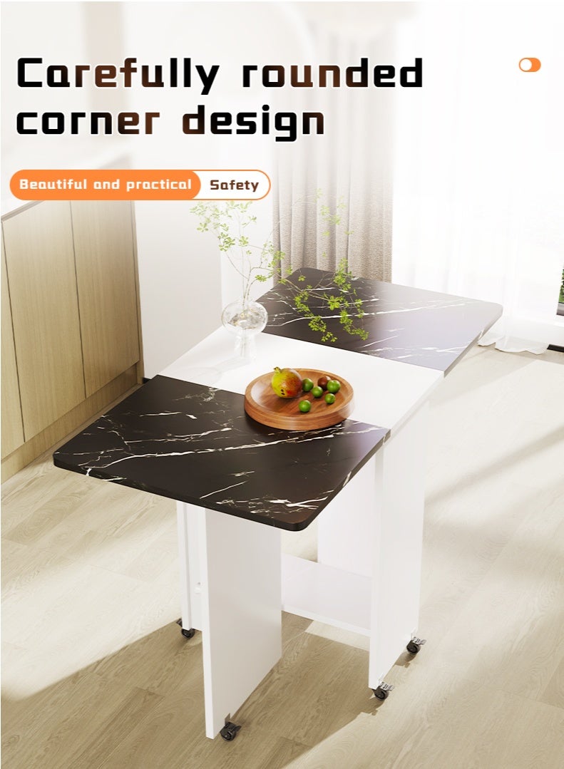 Generic Folding Dining Table Drop Leaf Table with 6 Wheels, Kitchen Table with 2-Layer Storage Shelves, Multifunctional Extension Space Saving Dinner Table for Bedroom Dining Room Home  - Image 3