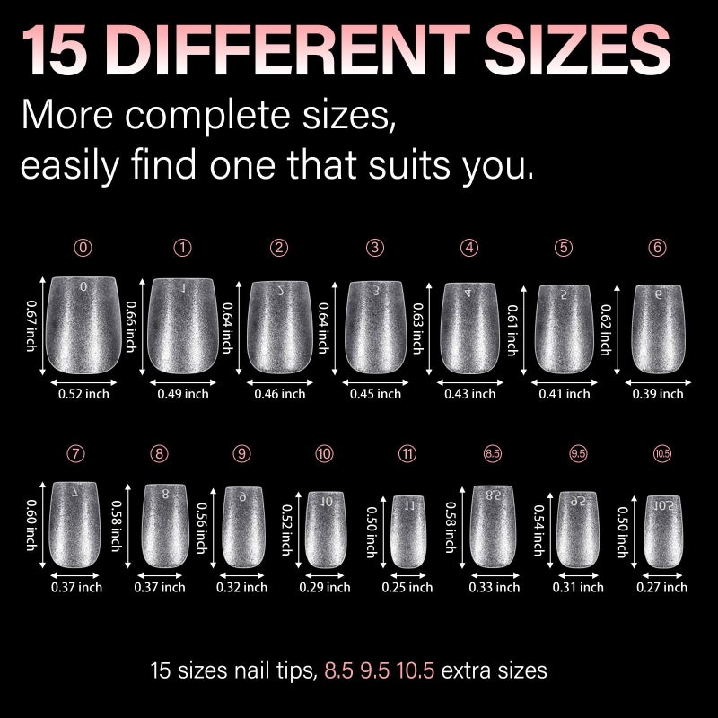 AILLSA Extra Short Coffin Nail Tips 15 Sizes Options Gel Nails Tips Full Cover Matte Prefiled Coffin Nails Tip Clear Soft Fake Nail Tip 240PCS with Storage Box - Image 5