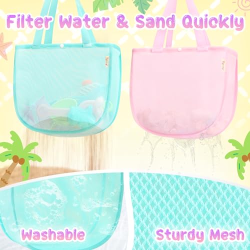 Tagitary Beach Toy Mesh Beach Shell Bags for Kids, Sand Toys Kids Beach Essential Treasure Bag Swimming Pool Bag Beach Gift for Boys and Girls(Only Bags,A Set of 3) - Image 3
