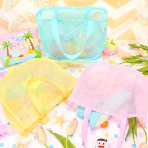 Tagitary Beach Toy Mesh Beach Shell Bags for Kids, Sand Toys Kids Beach Essential Treasure Bag Swimming Pool Bag Beach Gift for Boys and Girls(Only Bags,A Set of 3) - Image 2