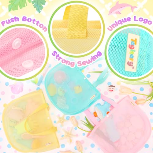 Tagitary Beach Toy Mesh Beach Shell Bags for Kids, Sand Toys Kids Beach Essential Treasure Bag Swimming Pool Bag Beach Gift for Boys and Girls(Only Bags,A Set of 3) - Image 4